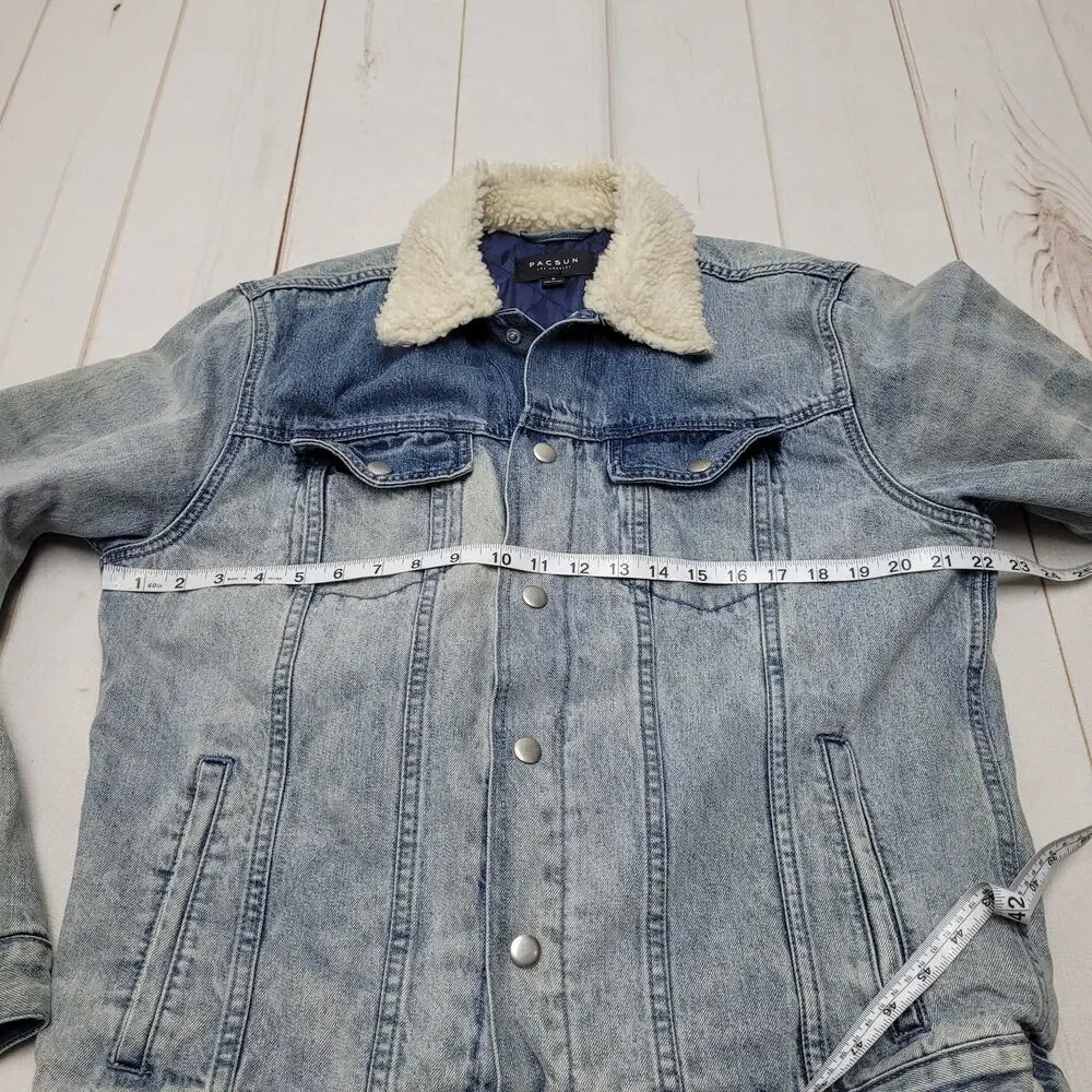 Pacsun denim sherpa trucker jacket quilted lined retro